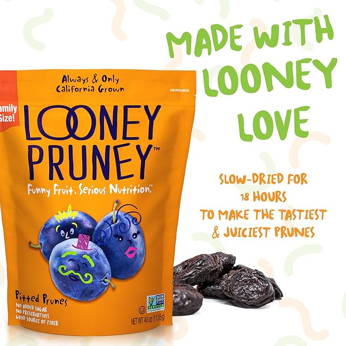 Looney Pruney Pitted Dried Prunes for the Family | Always California-Grown | Kosher | No Added Sugar & No Preservatives (40 oz)