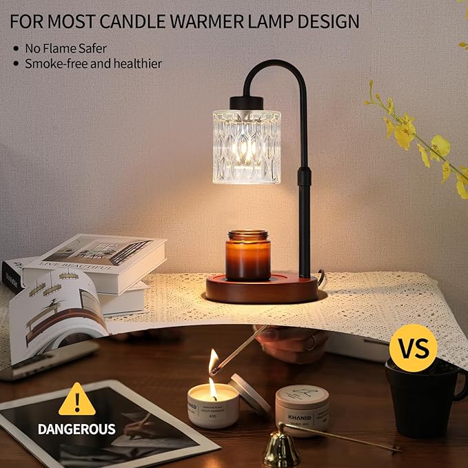 Black Candle Warmer Lamp with Dimmer and Timer,Home Decor Lamp for Scented Jar,Electric Wax Melt Warmer,Mother's Day/Birthday/Christmas Gifts for Mom/Wife,Adjustable Height,with 2 Bulbs