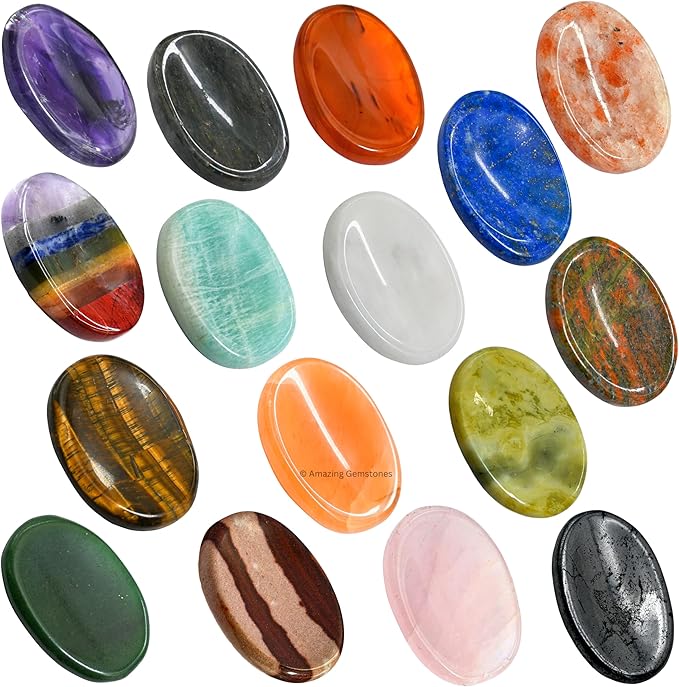 Amazing Gemstone Pack of 11 Worry Stones Bulk Set - Premium Wholesale Bulk Crystals Healing Stones for Anxiety, Stress, Calm Stripe Meditation