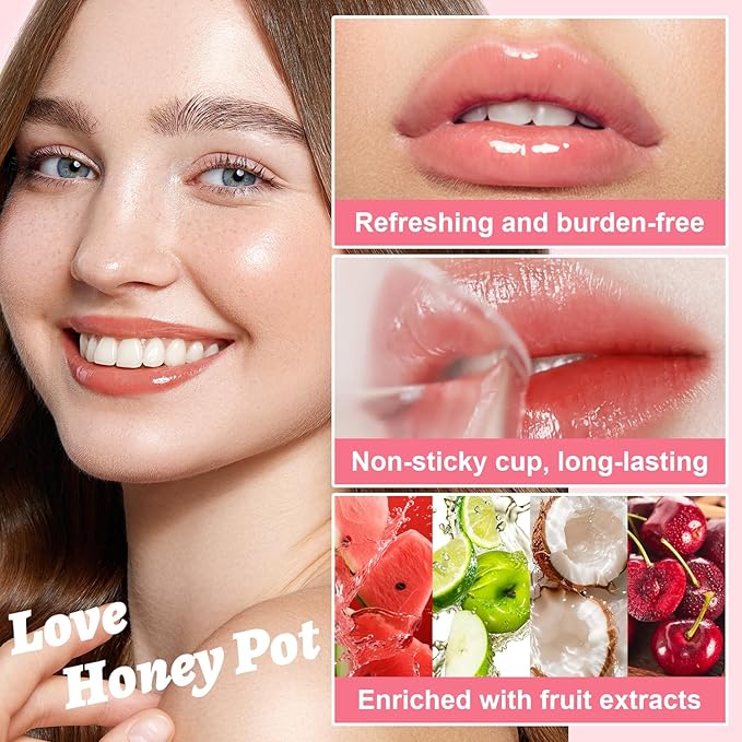 4 PCS Bee Lip Balm Lip Mask Honey Pot Lip Mask & Lip Scrub Set, Watermelon & Cherry & Coconut & Apple Lime Lip Mask Propolis Moisturizing Lip, Hydrating Prevention Dry and Cracked