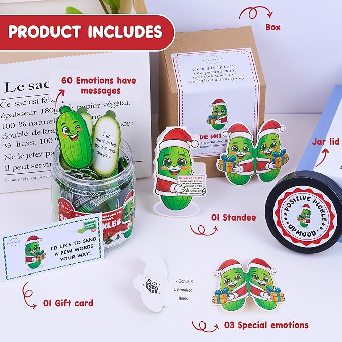 Funny Holiday Pickle Jar for Santa – 60 Motivational Notes & Gag Affirmations | Secret Santa Gift, Stocking Stuffer, Christmas Desk Decor, Just Because Holiday Pickle Gift for Adults, Coworkers