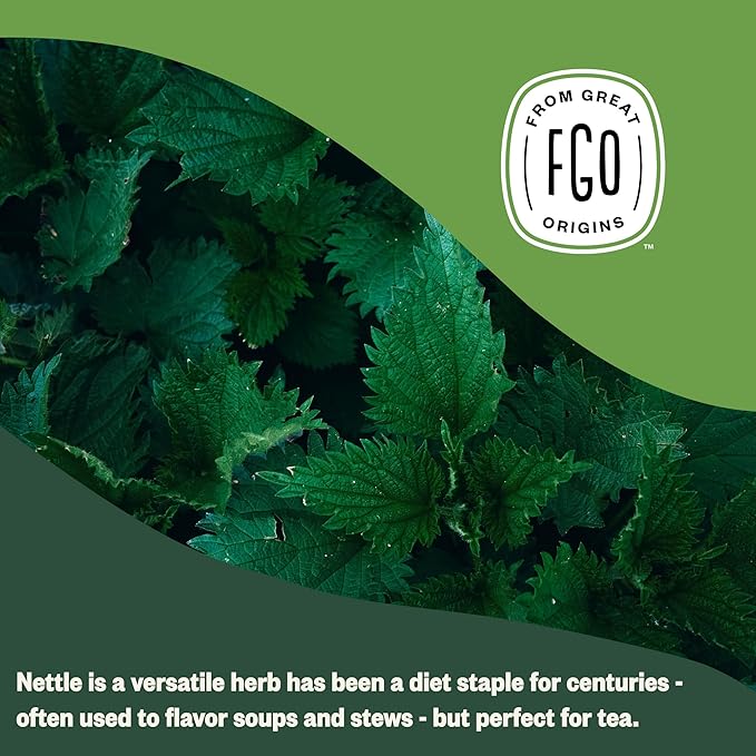 FGO Organic Nettle Leaf Loose Tea, Cut and Sifted, Caffeine Free, 4oz Resealable Bag, Packaging May Vary (Pack of 1)