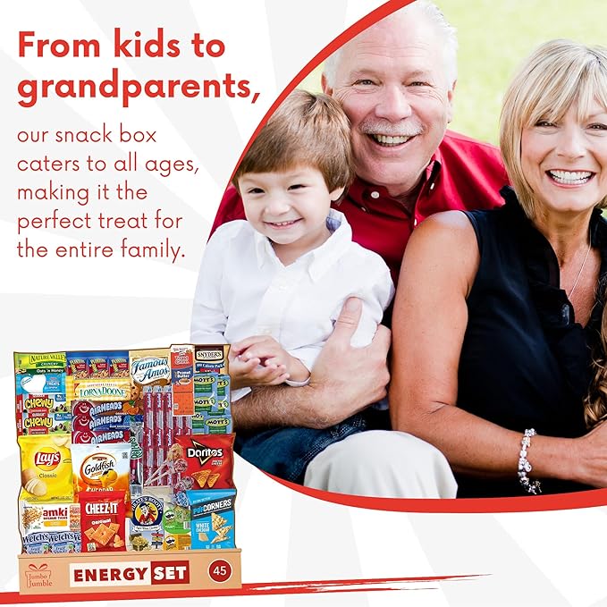 Jumbo Jumble Snack Box (45 Count) Gift Care Package Snacks Variety Pack for Adults Teens Kids Men Women School College Office Birthday (Energy Set)