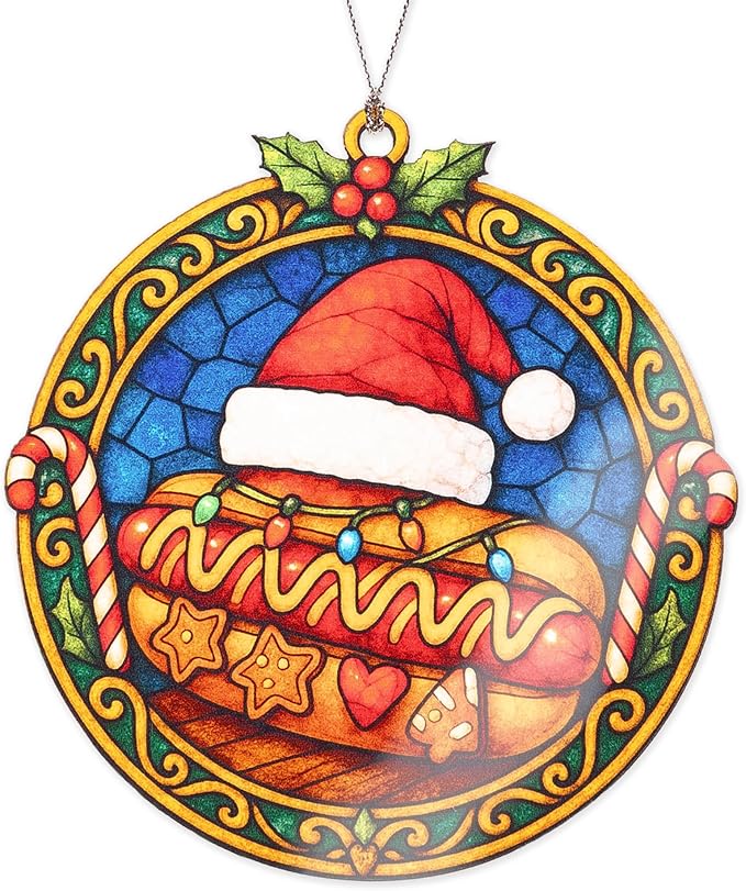 Christmas Hot Dog Ornament – Funnyny Food Gifts – Holiday Kitchen Decor – Santa Hotdog Ornament – Christmas Food Ornament – Christmas ornament 2025 – White elephant gifts - Xmas Tree Funny Decoration