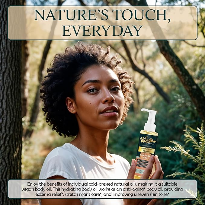 USDA Certified Organic Pure Natural Hydrating Body Oil After Shower With Coconut, Jojoba, Olive & Almond Non-Greasy Moisturizing Oil For Women & Men Dry Skin 5.07 fl oz/150ml-Sandalwood Scent