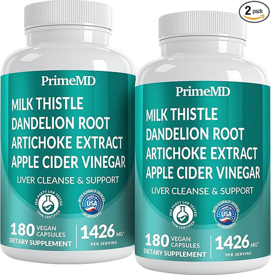 32-in-1 Liver Cleanse Detox and Repair with Milk Thistle, Silymarin, Artichoke Extract, Beetroot Powder - Gallbladder Supplement with Active Liver Health Formula - 1426mg (180ct, Pack of 2)