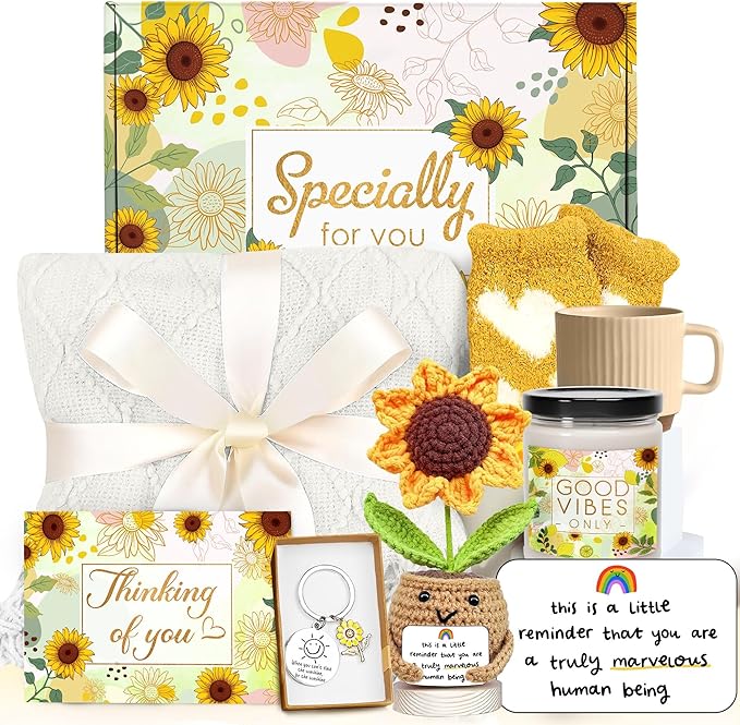 Gossby Gift Basket for Women - Happy Birthday Gift Set for Her, Mom, Sister, Friend, Coworker, Teacher - Get Well Soon, Appreciation, Thinking of You Sunflower Package - This is A Little Reminder
