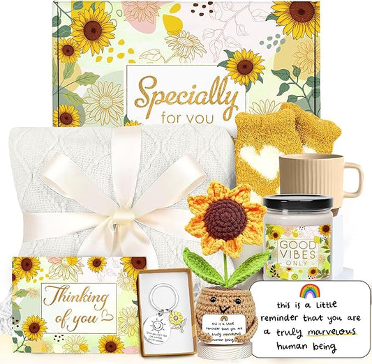 Gossby Gift Basket for Women - Happy Birthday Gift Set for Her, Mom, Sister, Friend, Coworker, Teacher - Get Well Soon, Appreciation, Thinking of You Sunflower Package - This is A Little Reminder