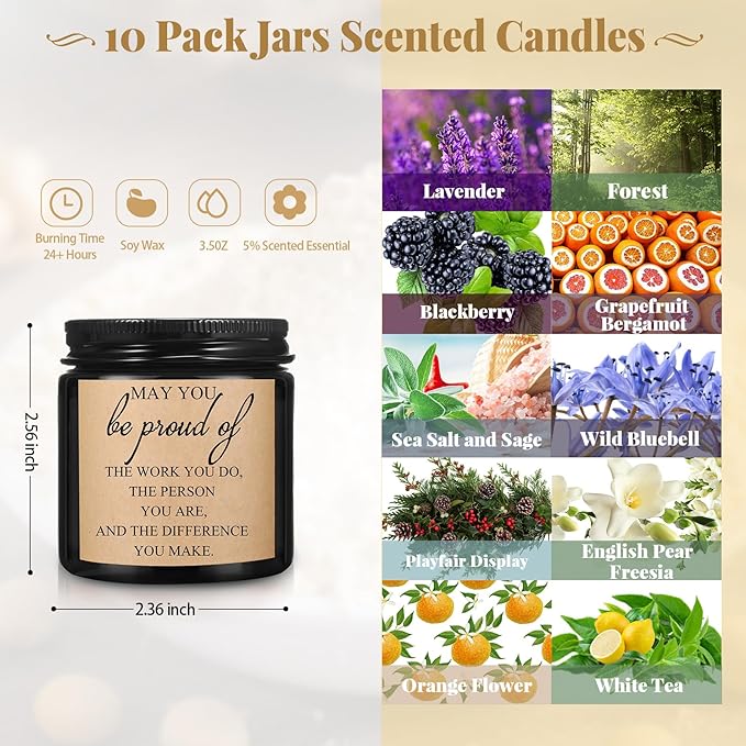 Fumete 10 Pcs Jars Scented Soy Candles 3.5 oz May You Be Proud of The Difference Candles Team Thank You Gifts for Employee Appreciation Gifts Coworker Vet Tech Nurse Teachers(Black,Proud)