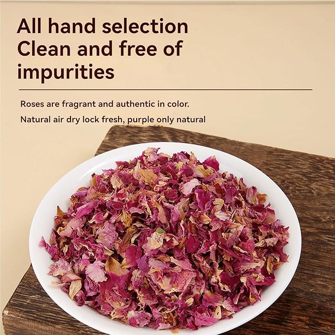 Dried Rose Petals 2.82oz/80g，Edible Rose Petals ，Excellent for cappuccino and cakes. Salad, dessert, tea，Baking，nougat