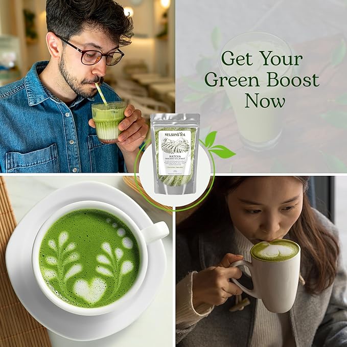 Nelson's Tea Organic Matcha Powder – Premium Culinary Grade Green Tea for Lattes, Smoothies & Cooking – Versatile, Antioxidant-Rich Powder Ideal for Healthy Recipes, Baking & Beverages – 2 oz