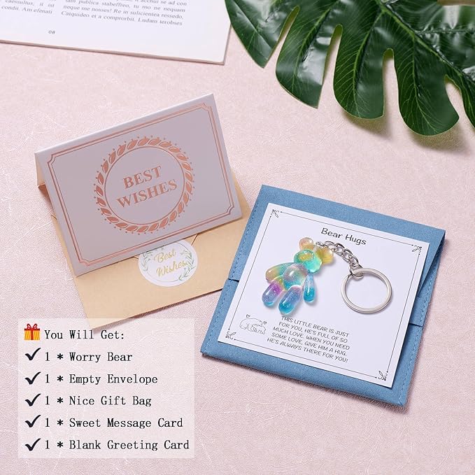 Pocket Bear Hug, Anxiety Relief Gifts for Women Men, Mental Health Positivity Gifts for Anxious Friend, Thinking of You Gift, Comforting Gift for Son Daughter Back to School, Rainbow Blue