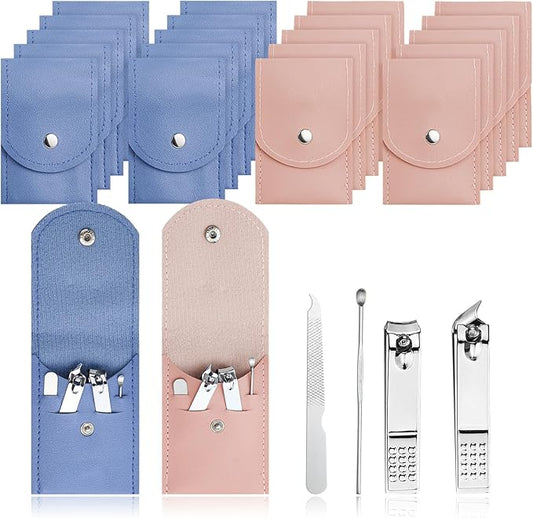 200 Sets Finger Nail Clipper Set Bulk,4 in 1 Adult Stainless Steel Travel Manicure Kit with Case Individually Wrapped Nail Clippers Bulk for Homeless,Hotel,Charity(2 Colors)