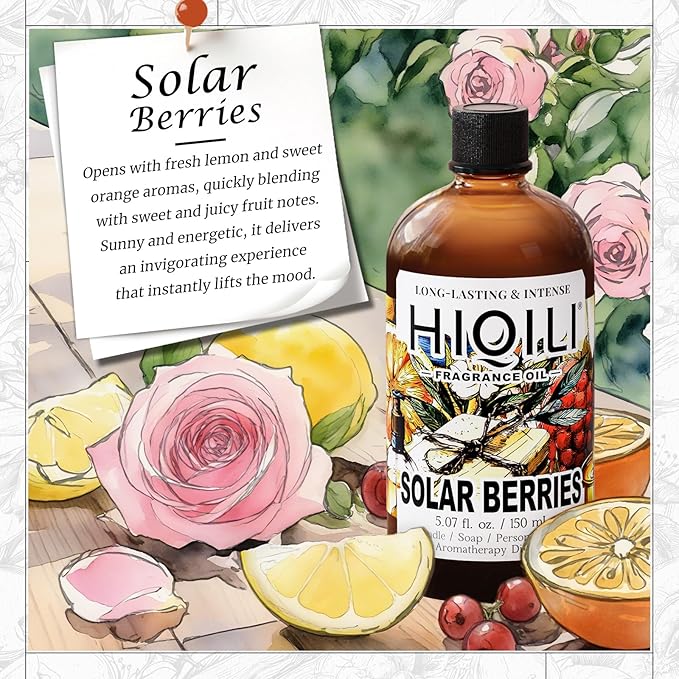 HIQILI Solar Berries Fragrance Oil - Perfect for Making Candles, Bath Bombs, Perfume, Reed Diffuser Oil Refill, Home & Office - 5.07 Fl Oz