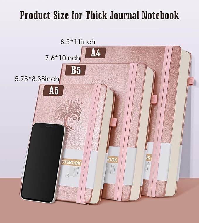 Lined Journal Notebook -365 Pages A5 Thick Journals for Writing Ruled Notebook, Pink Hardcover Leather Journals for Women Men, Daily Journal Notebook for Work, Note Taking ( 5.75'' X 8.38'' Rose Gold)