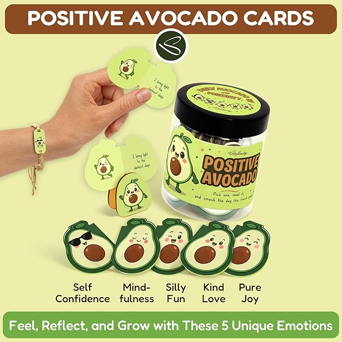 Positive Avocado Gifts For Avocado Lovers - Jar Of Affirmation Cards For Women Men, Inspirational Motivational Cards Mini Friend Birthday Gifts For Women Coworker, Cute Self Care Cards
