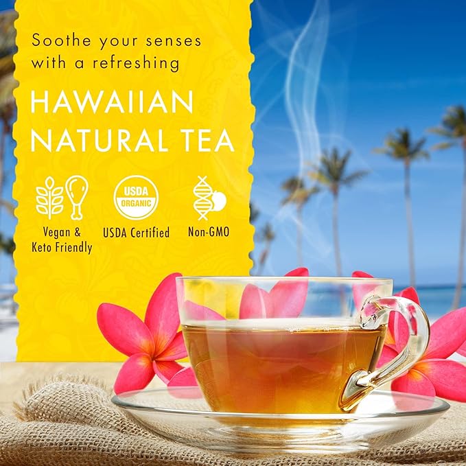 Hawaiian Natural Tea Pineapple Strawberry Flavored Organic Tea - Tropical Fruit Green Tea Blend with White Tea - Perfect Daily Cup & Gift for Tea Lovers - 60 Tea Bags