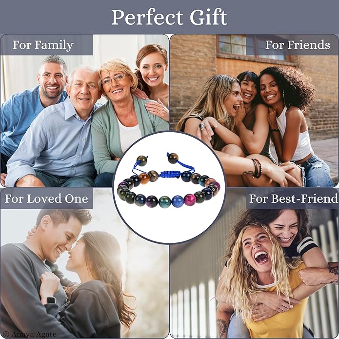 Energy Protection Crystal Handmade Adjustable Bead Bracelet Perfect for Men, Women’s Gift - Gemstone Healing Stretch Bracelet Pulsera Para Hombre Mujer Stocking Stuffer