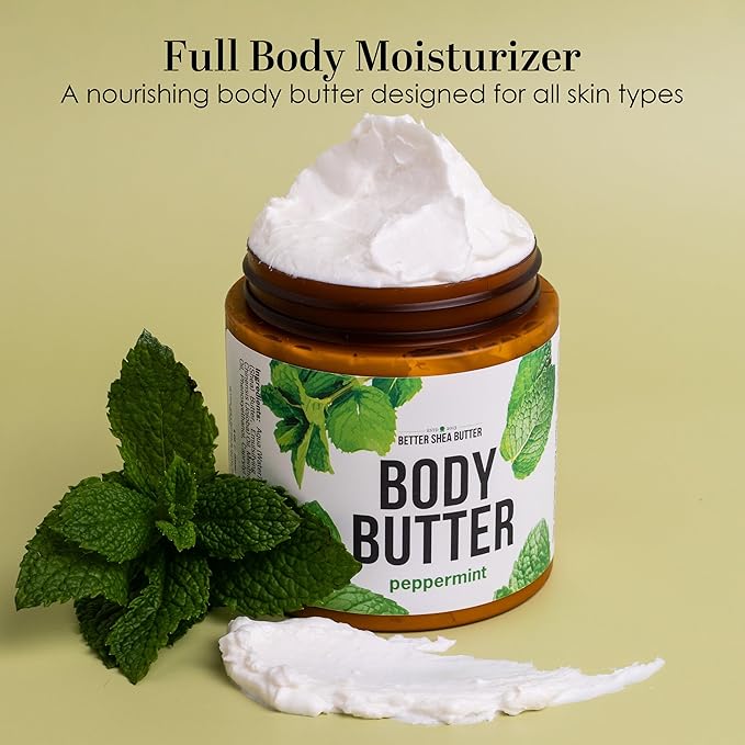 Peppermint Body Lotion | Moisturizer for Dry Skin | with Raw Shea Butter and Jojoba Oil | No Synthetic Fragrances, Non-Greasy Body Cream for Men and Women | 8 oz