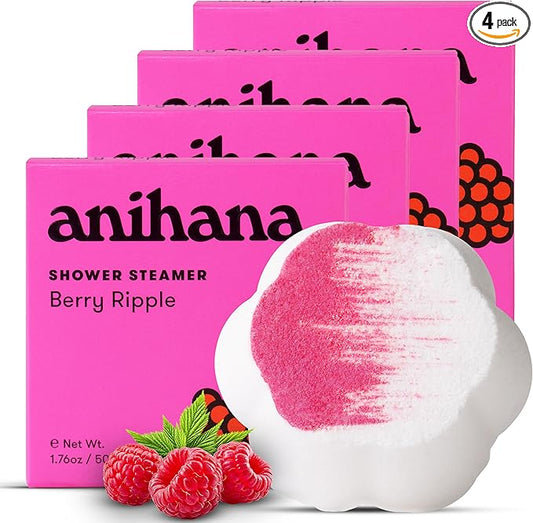ANIHANA Shower Steamers 4 Pack, Paraben Free, Cruelty Free, Refreshing Berry Ripple Scent, 1.76 oz Each