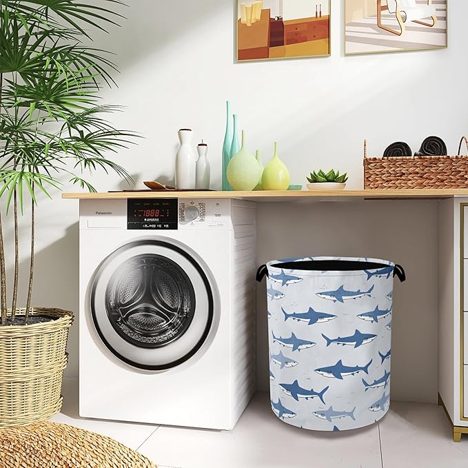 Cute Shark Laundry Basket,Foldable Oxford Cloth Tote Bag Laundry Hamper Clothes Storage Bucket Organizer for Bedroom Laundry Storage Dormitories 16" x 20.8"