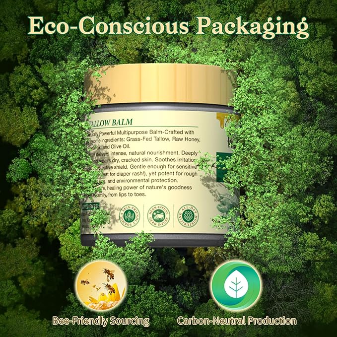 Beef Tallow for Skin with Raw Honey - Multi-Purpose Moisturizer & Repair Cream for Dry, Sensitive Skin - All-Natural, Non-Greasy, Unscented Formula with Beeswax & Olive Oil for Face & Body 4oz