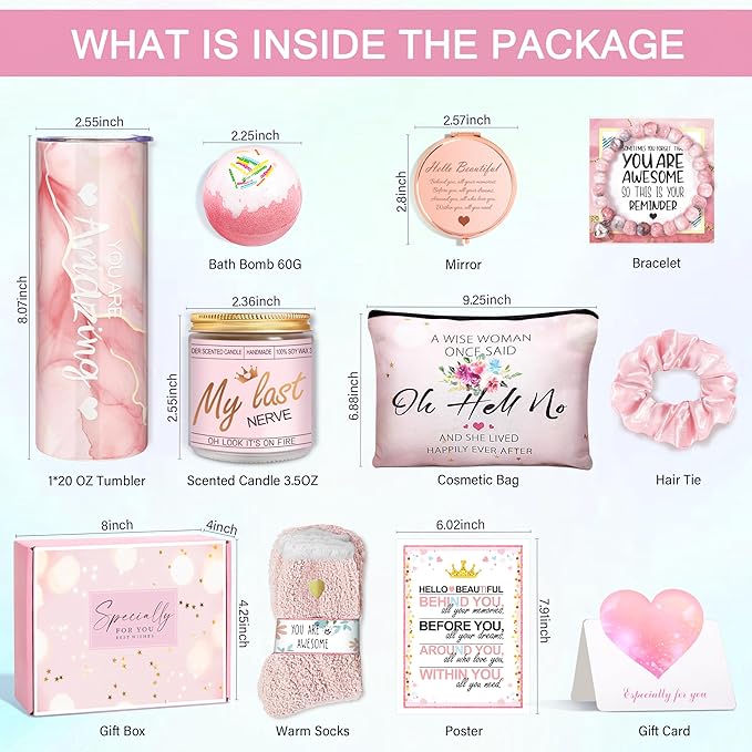 Gifts for Women,Birthday Gifts for Women Friendship,Spa Gifts Basket with Wine Tumbler,Gift Set for Women,Self Care Gift Idea for Mom,Her,Female Friend,Sister,Wife,Unique Gifts for Women