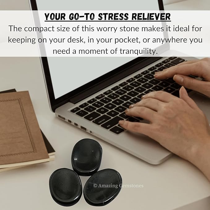 Amazing Gemstone Black Tourmaline Worry Stone, Healing Crystals - Piedra Crystal Fidget for Gift, Meditation, Calming, Relaxation, Stress Relief