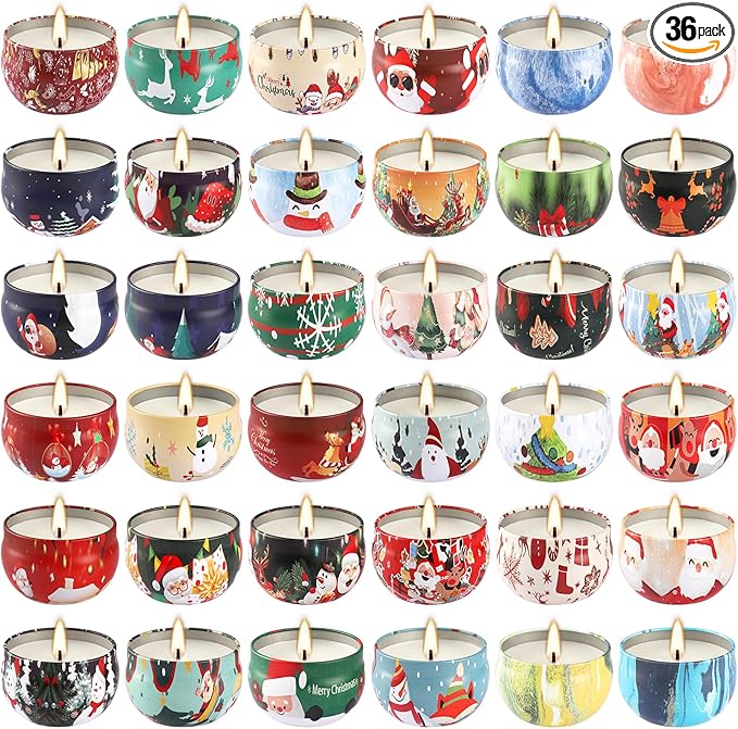 36Pack Christmas Scented Candles Sets,Long Burning,2.5oz Natural Soy Wax with Essential Oils Decorative Aromatherapy Candles for Christmas，Thanksgiving Gift, Home Scented