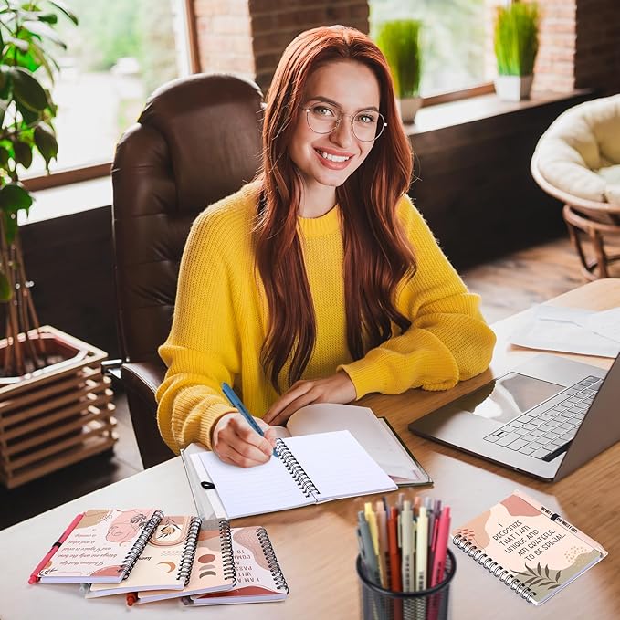 Kosiz 24 Pcs/12 Set Positive Affirmation Gifts Gratitude Spiral Notebooks with Pens Motivational Encouragement Notepads Daily Affirmations Journal for Women (Rainbow)