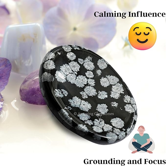 Amazing Gemstone Snowflake Obsidian Worry Stone Crystals and Healing Stones for Stress Relief Gifts - Piedra Crystal Fidget for Meditation - Unique Stocking Stuffers and Birthday Gifts