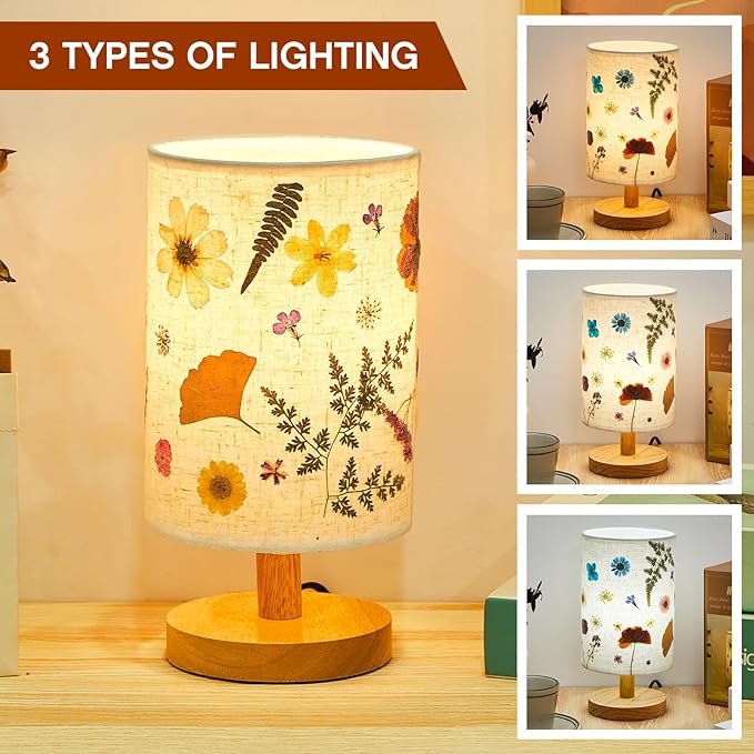 Hortsun Pressed Floral Lamp Bedside Vintage Flower Desk Lamp for Bedroom Living Room, Dorm, Home, Office Decor(1 Pcs,DIY Style)