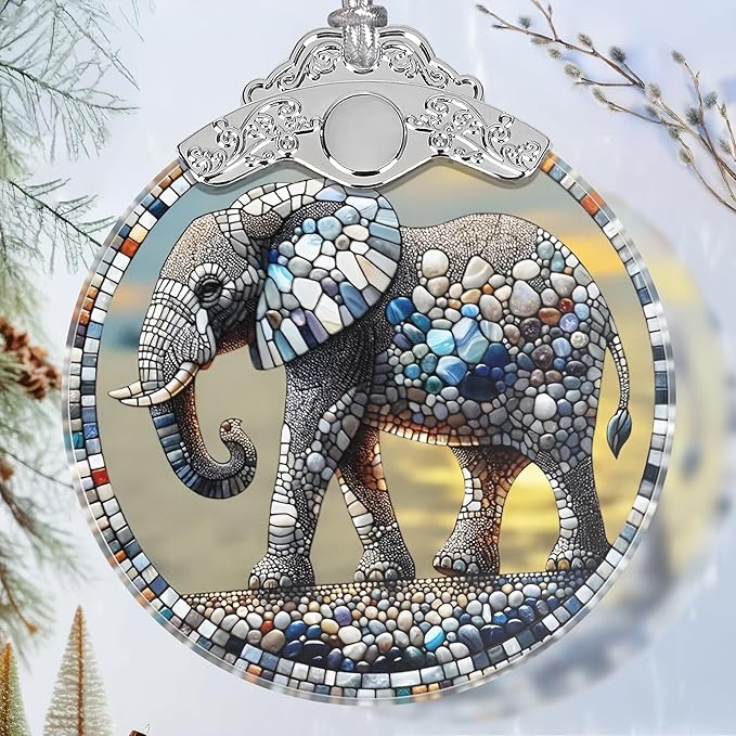 Elephant Stained Glass Orament - Christmas Ornament - Christmas Decorations for Tree - Holiday Present ldeas - Gift Exchange