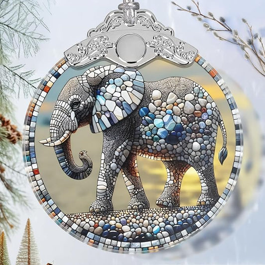 Elephant Stained Glass Orament - Christmas Ornament - Christmas Decorations for Tree - Holiday Present ldeas - Gift Exchange
