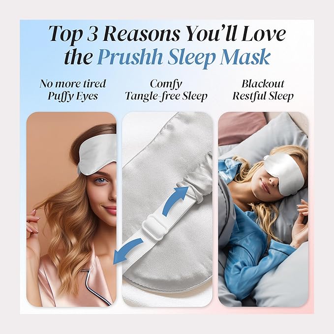 Adjustable Silk Sleep Mask Eye Covers | 100% Pure 6A Mulberry Silk | Blackout & Hypoallergenic | Concealed Strap for Women & Men | for Sleeping & Travel (Ivory White)
