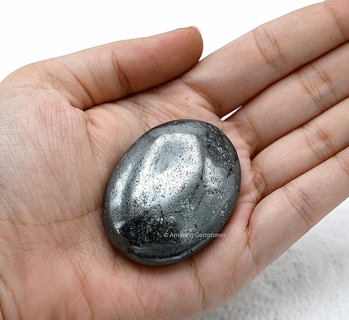 Amazing Gemstone Hematite Crystals and Healing Stones - Large Palm Stone Crystals Piedra - Crystal for Good Luck, Balanced Positive Energy, Meditation - Unique Stocking Stuffers Gifts for Women, Men