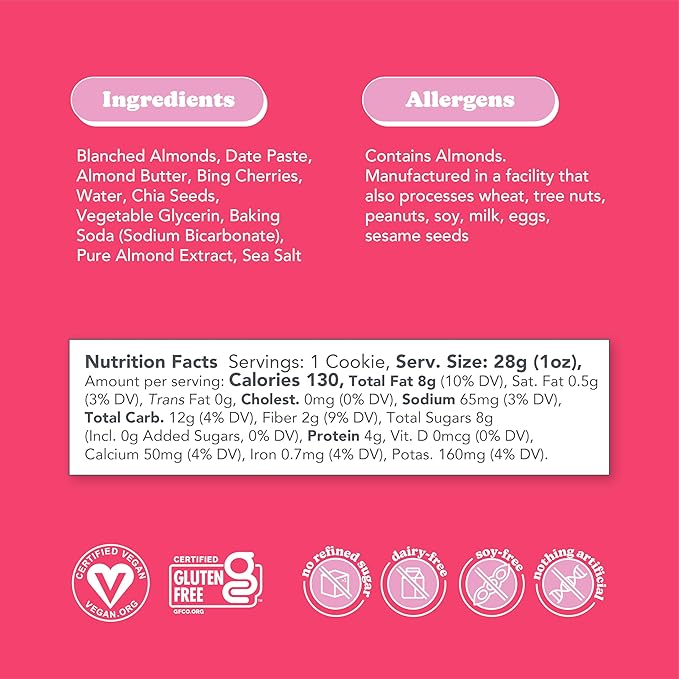 Love + Chew Cherry Almond Minis Bulk Box - Tasty, Gluten Free Cookies - Vegan, Healthy, Paleo, Non GMO - Individually Wrapped and Soft Baked - Made from High Protein Almonds - 1 Ounce Each, 80 Count