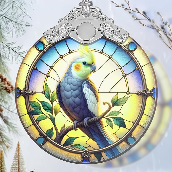 Cockatiel Stained Glass Orament - Christmas Ornament - Christmas Decorations for Tree - Holiday Present ldeas - Gift Exchange