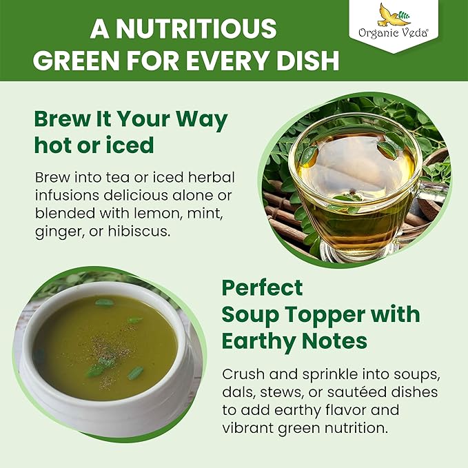 Organic Veda Moringa Tea Leaves - 100% Organic Dried Leaves - Moringa Oleifera Loose Leaf for Herbal Tea - Antioxidants Rich, Naturally Boosts Energy, Supports Digestion & Immune System - 7oz