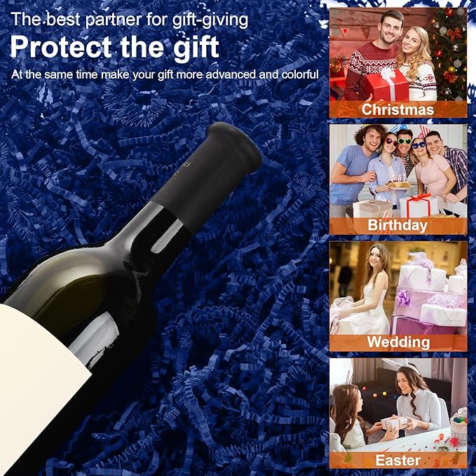 Darfukei Shredded Paper For Gift Baskets, Crinkle Paper 1/2LB (8 oz), Dark Blue Crinkle Paper Filler, Crinkle Cut Paper Shred For Birthdays, Weddings, Boxes Bags, Basket Filler, Anniversaries, Gift Wrapping