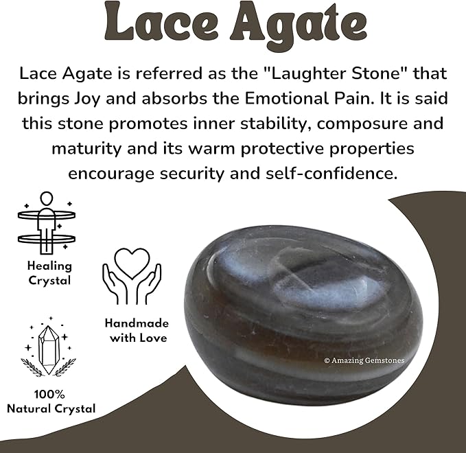 Amazing Gemstone Lace Agate Crystals & Healing Stones Tumbled - 1 oz Lace Agate Stone, Natural Healing Stones for Energy Balance, Stress Relief - Premium Polished Gems Rocks for Meditation & Wellness