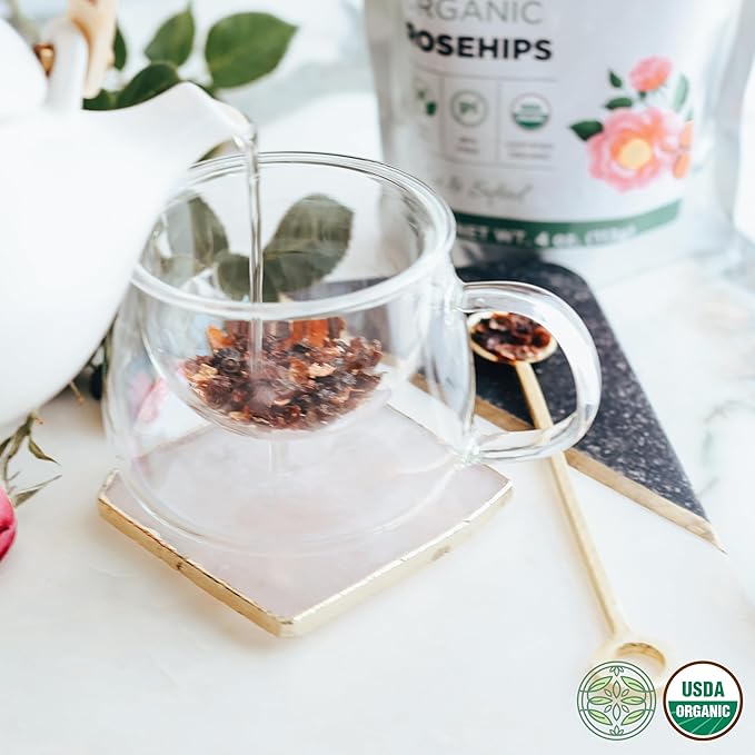 Elanen Naturals Organic Rose Hips 1 lb. (16 oz.), USDA Certified Organic Rosehip Tea, Dried Rose Hips, Whole Rosehips Bulk, Cut & Sifted