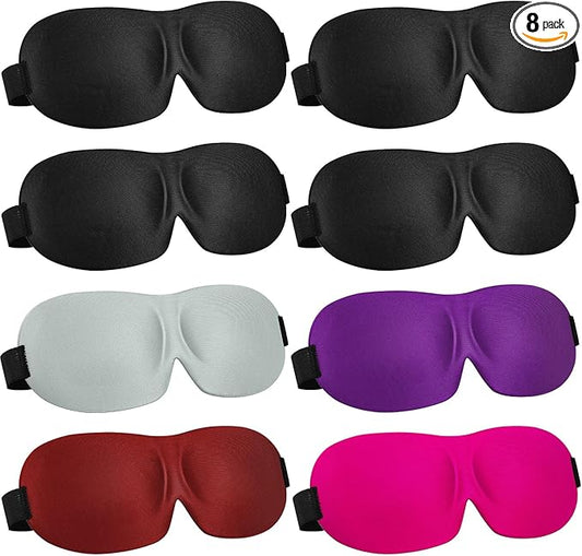 8 Pcs Sleep Eye Mask 3D Contoured Eye Mask Blackout Eye Covers for Sleeping with Adjustable Strap Block Out Light Night Blindfolds Soft Comfy Eye Shade for Women Men(Medium,Classic Colors)
