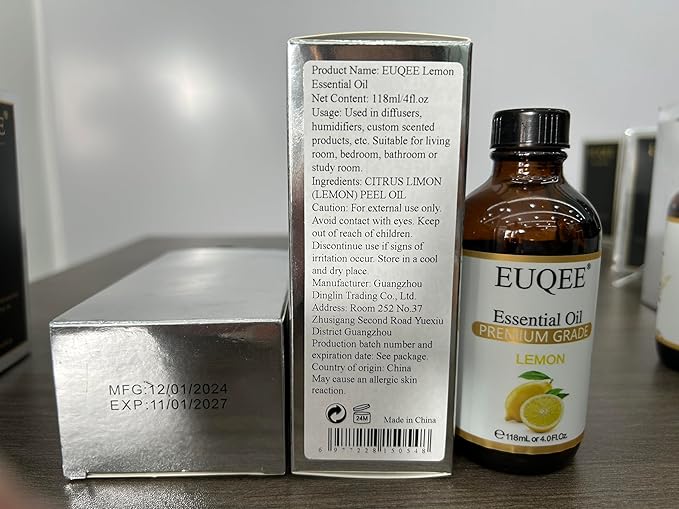 EUQEE Lemon Essential Oil with Glass Dropper, Great for Aromatherapy, DIY Soap, Humidifier, Candle Making(4Fl oz/118mL)