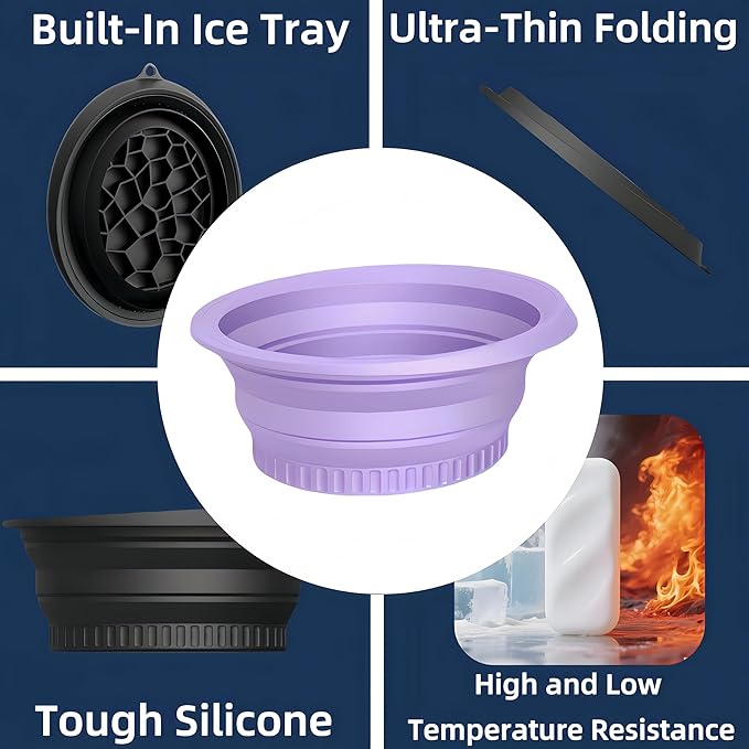 Foldable Silicone Facial Ice Bath Bowl, Ice Face Bowl with Built-in Ice Tray - for Cold Immersion Therapy, Skin Tightening and Acne Relief - Portable Cold Therapy Tool for Home and Travel (Purple)