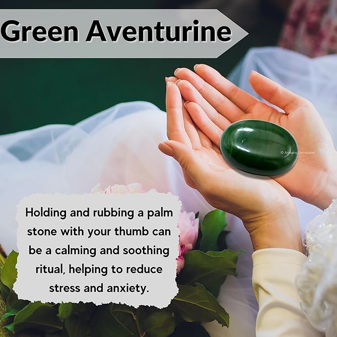 Amazing Gemstone Dark Green Aventurine Crystals and Healing Stones - Large Palm Stone Crystals Piedra - Crystal for Good Luck, Positive Energy, Meditation - Unique Stocking Stuffers, Gifts for Women