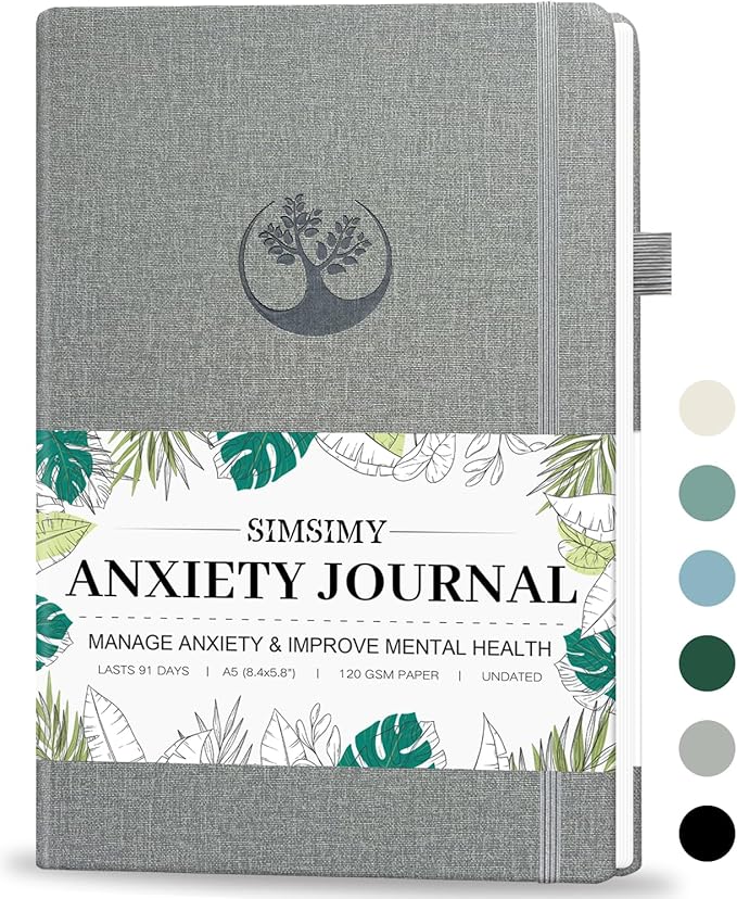Mental Health & Anxiety Journal, 91 Days Mood Tracker Journal for Mindfulness, Self Care & Stress Relief, Guided CBT Journal with Mental Health Coloring Book Pages & Dream Diary to Record, Wellness Gifts for Women Men