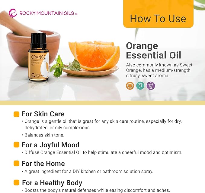 Rocky Mountain Oils Orange Essential Oil - 100% Pure and Natural Aromatherapy Essential Oils for Diffusers, Topical, and Home - 15ml