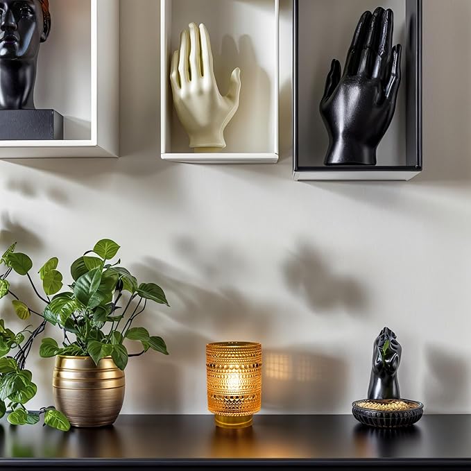 Battery Operated Lamp with Auto-Off Timer, Cordless Table Night Light for Bedroom & Entryway, Portable LED Lamp for Home, Outdoor, Camping No Battery Included (Pearl Design-Amber)