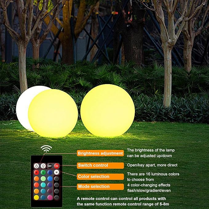 8-Inch Rechargeable LED Orb Light – 16 Color Glow Sphere, 4 Modes, Waterproof Ambient Lighting Ball, Solar & USB Charging Glowing Orb for Indoor, Outdoor, Pool, Room, and Patio Decor